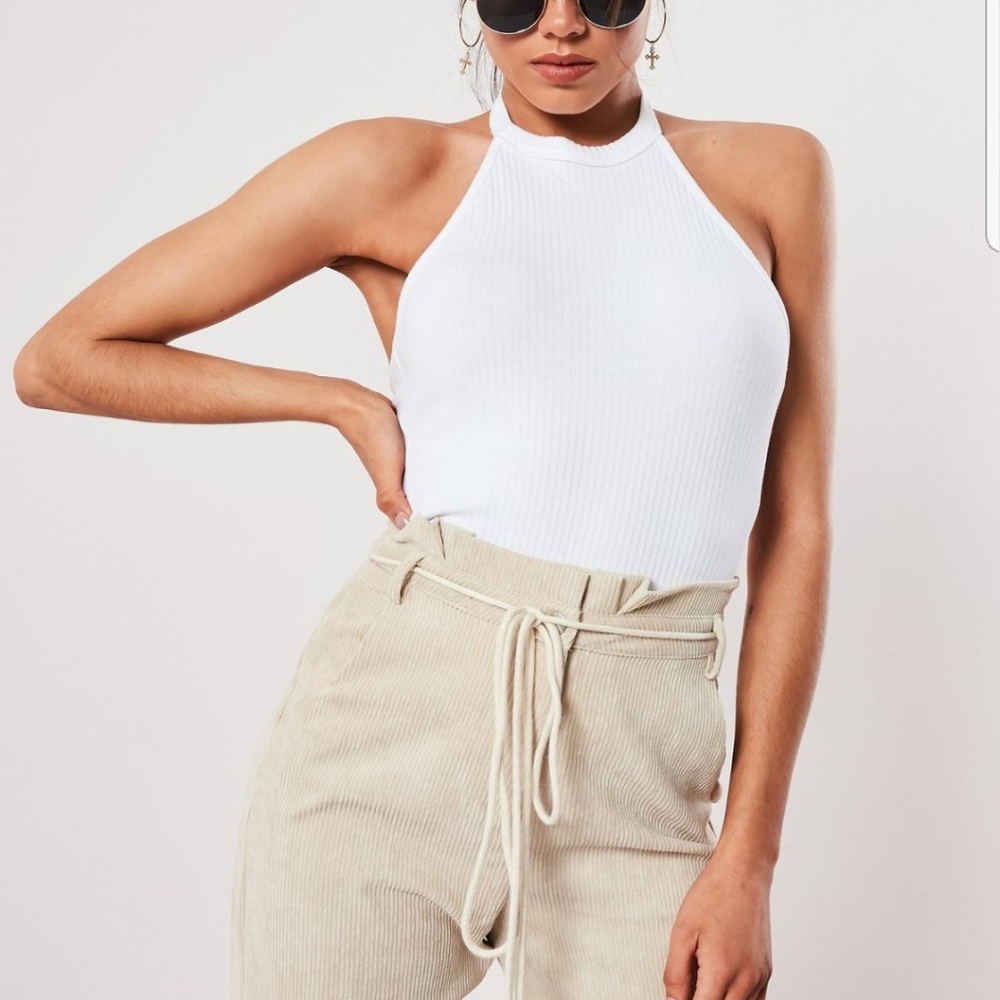 Missguided White Ribbed Halter Neck Bodysuit